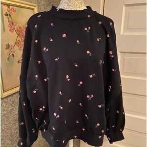 Amour Vert Ebele printed luxe fleece Floral Black Sweatshirt Fleur sz 1X